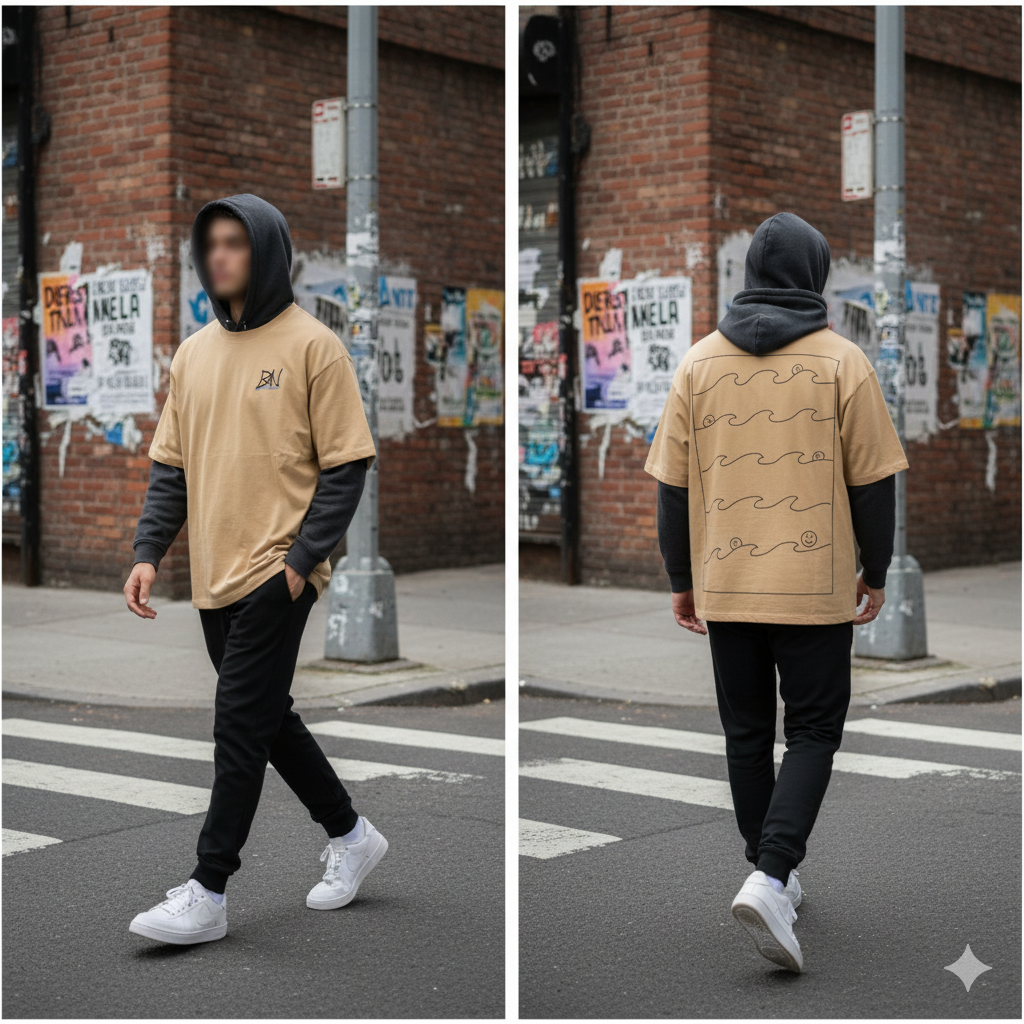 Playera Oversized - Caqui - Olas