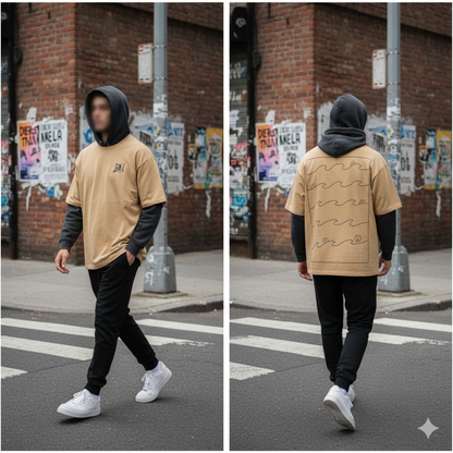 Playera Oversized - Caqui - Olas