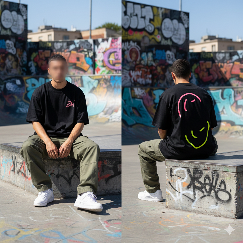 Playera Oversized - Midnight Black - Smiley