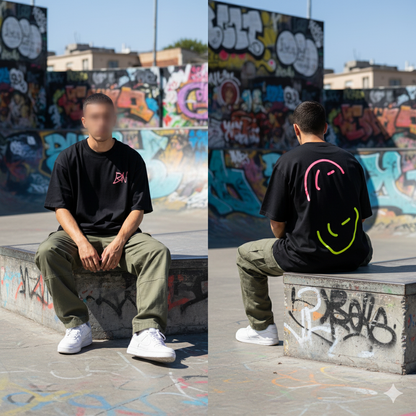 Playera Oversized - Midnight Black - Smiley